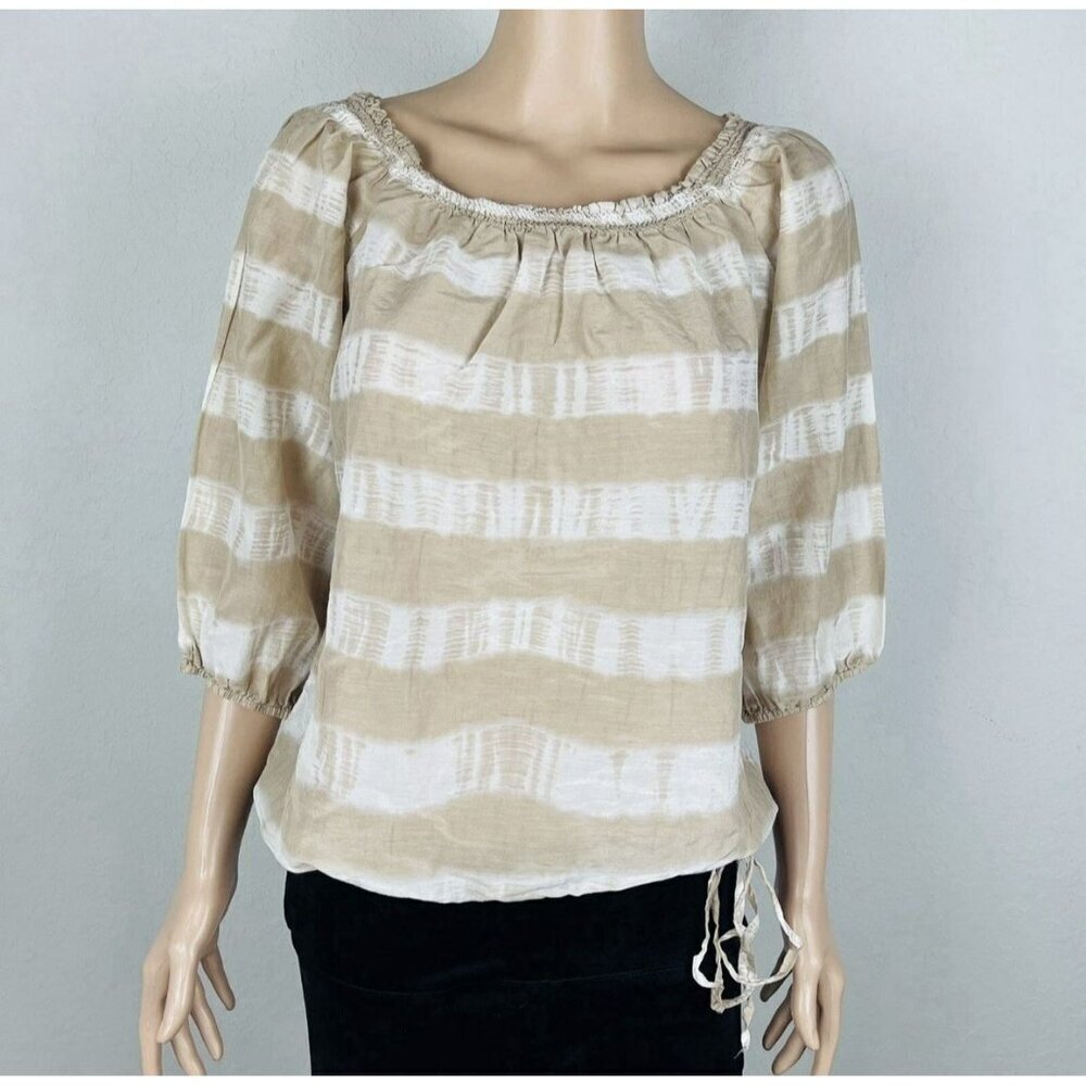 Ann Taylor Loft Women’s 3/4 Sleeve Brown & White Blouse Silk Blend Small